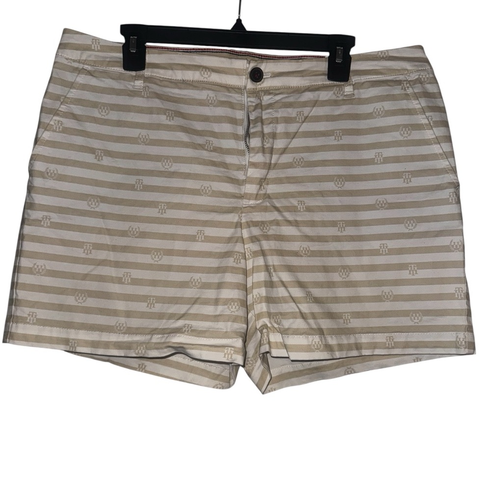 Tommy Hilfiger Beige & Cream Striped 5” Women's classic stretch Shorts
